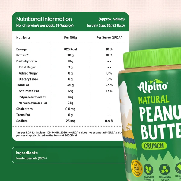 ALPINO Natural Peanut Butter Crunch - 1Kg - 1Kg, Alpino