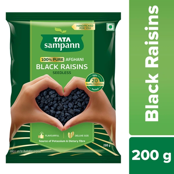 Tata Sampann 100% Pure Afghani Black Raisins Seedless 200g - 200g, Tata Sampann
