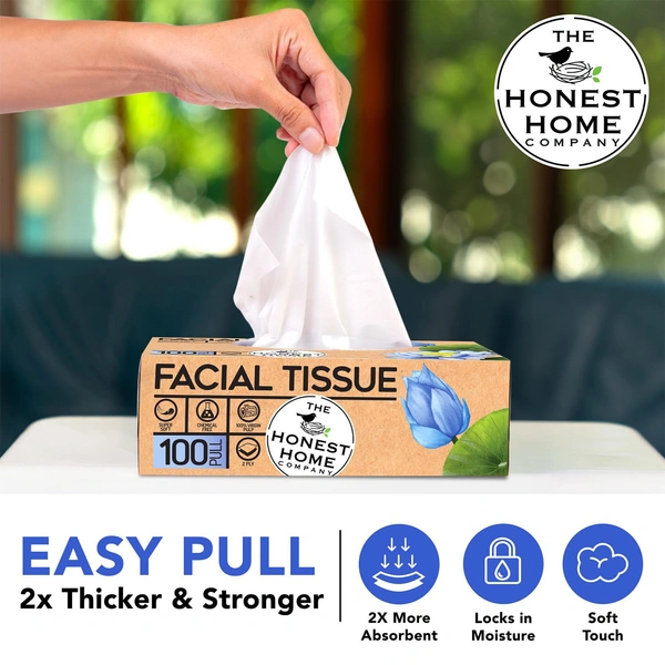 The Honest Home Company 2 Ply Facial Tissues Box 100 Pulls Pack Of 1 - 20cmx20cm, Facial Tissue