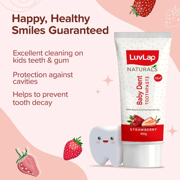 LuvLap 100% Natural Baby Toothpaste 100G,Strawberry Flavour - 100g, LuvLap