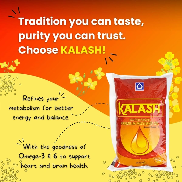 KALASH Kachi Ghani Pure Mustard Oil - 1L - 1Ltr, Kalash