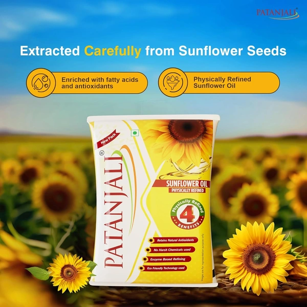 Patanjali Fortified Sunflower Oil Cold Pressed 1L - 1Ltr, Patanjali