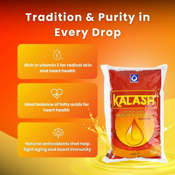 KALASH Kachi Ghani Pure Mustard Oil - 1L - 1Ltr, Kalash