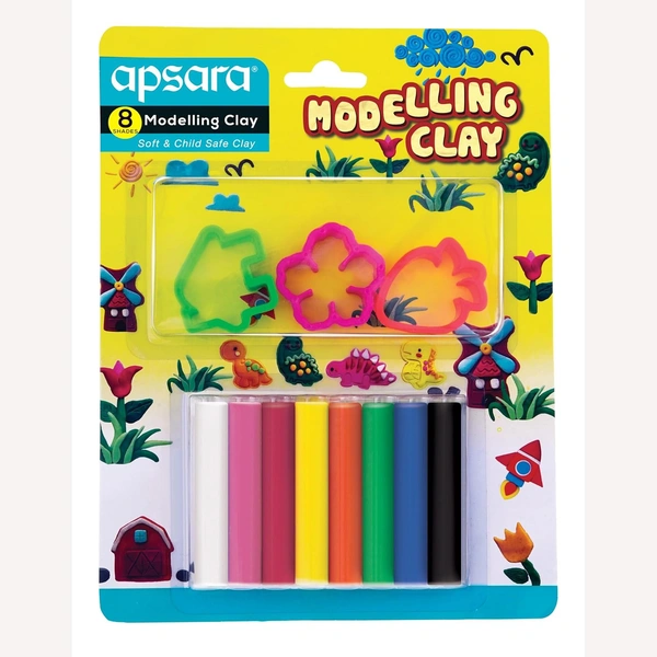 Apsara Non-Toxic Super Soft 8 Shades Modelling Clay Multicolour Pack  - Apsara