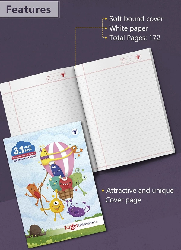 Three Subject Notebook -172 Pages - 18 X 24 (57GSM) - 172 Pages