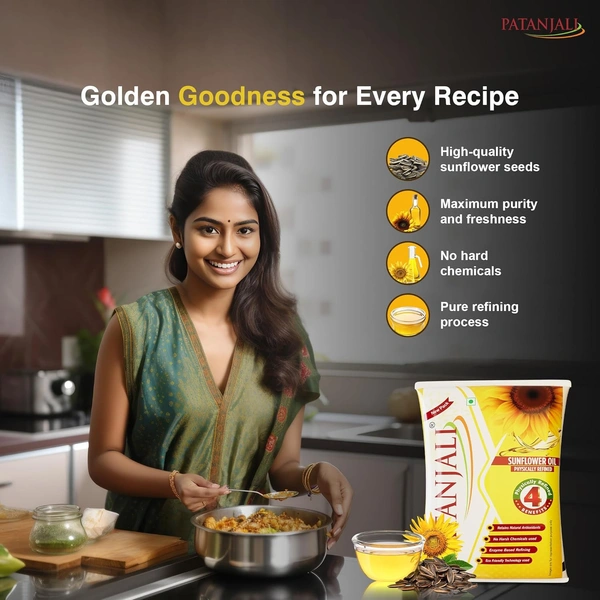 Patanjali Fortified Sunflower Oil Cold Pressed 1L - 1Ltr, Patanjali