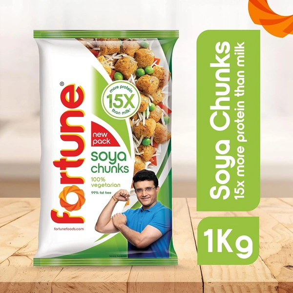 Fortune Soya Chunks, 15x more protein than milk, 1kg - 1kg, Fortune