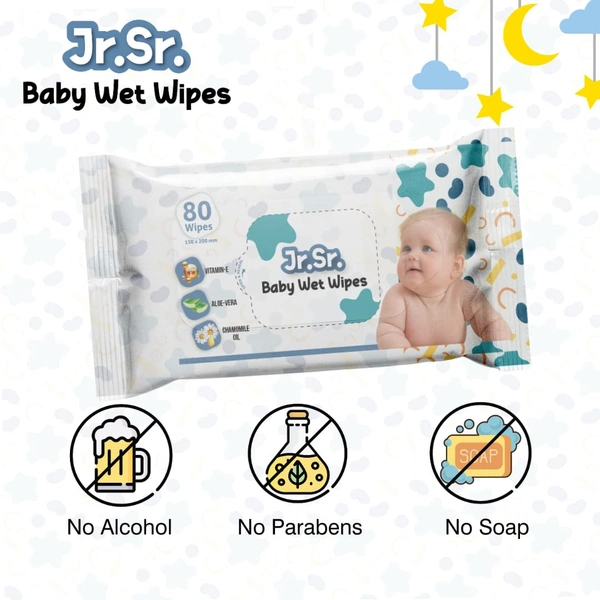 Jr. Sr. Baby Wipes with Aloe Vera, Vitamin E & Chamomile Oil - 80 Sheets
