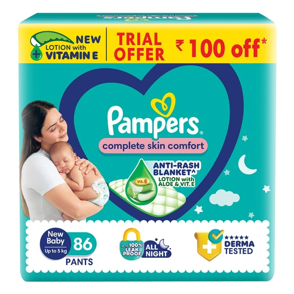 Pampers Complete Skin Comfort Pants (NB, XS) 86 Count, Upto 5kg - (NB,XS) 86 Count, Pampers