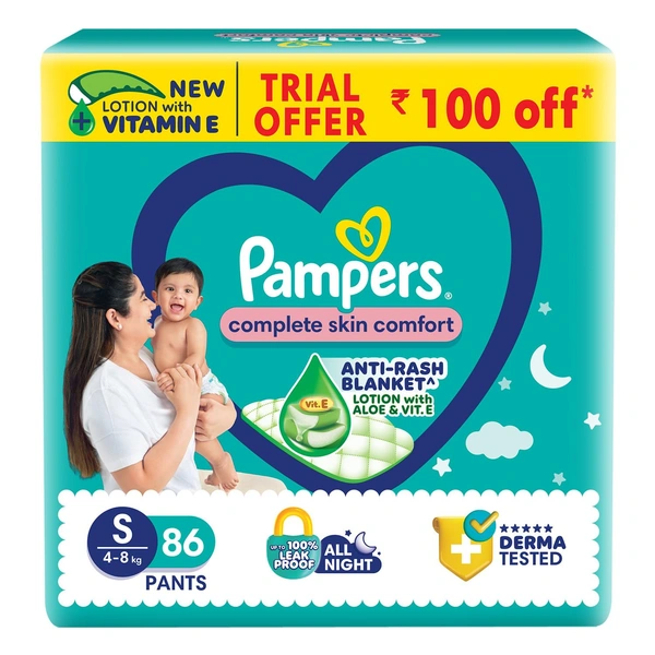 Pampers Complete Skin Comfort Pants, (S) 86 Count, 4-8 kg - Small (4-8 Kg), Pampers