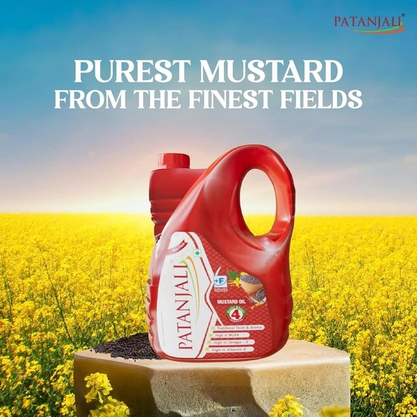 Patanjali Kachi Ghani Mustard Oil, 5L  - 5 L, 4.55 kg, Patanjali
