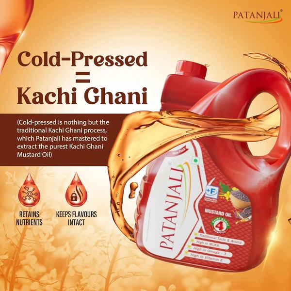 Patanjali Kachi Ghani Mustard Oil, 5L  - 5 L, 4.55 kg, Patanjali