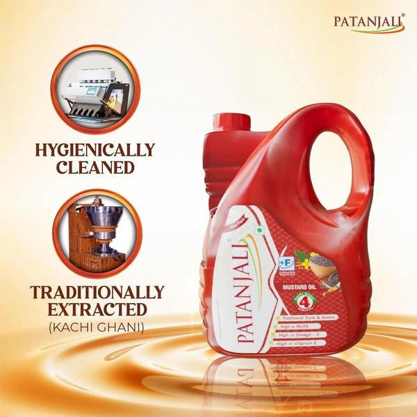Patanjali Kachi Ghani Mustard Oil, 5L  - 5 L, 4.55 kg, Patanjali