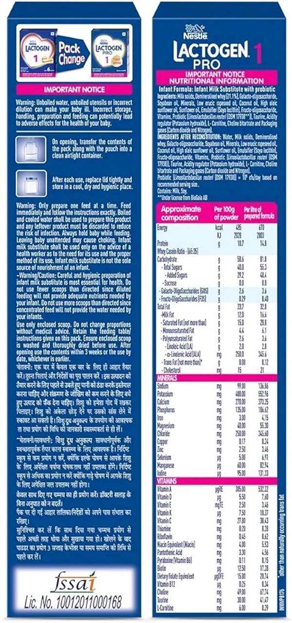 Nestle Lactogen Pro 1 Powder, 1.2Kg Pack, 0-6 Months, Infant Formula With Probiotic And Prebiotics - 1.2 Kg