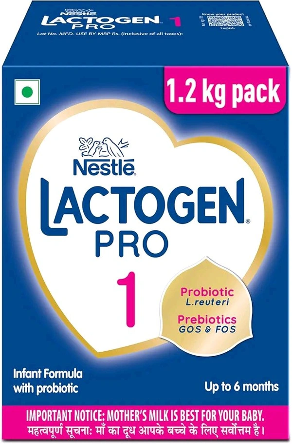 Nestle Lactogen Pro 1 Powder, 1.2Kg Pack, 0-6 Months, Infant Formula With Probiotic And Prebiotics - 1.2 Kg