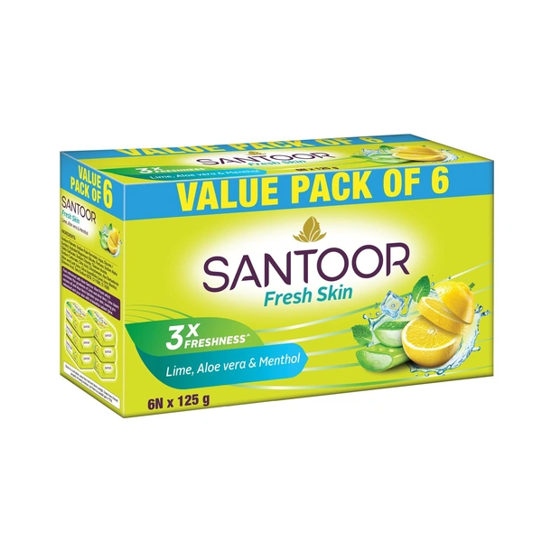 Santoor Fresh Skin Aloe Vera & Lime (125g x 6) - 125gx6, Santoor