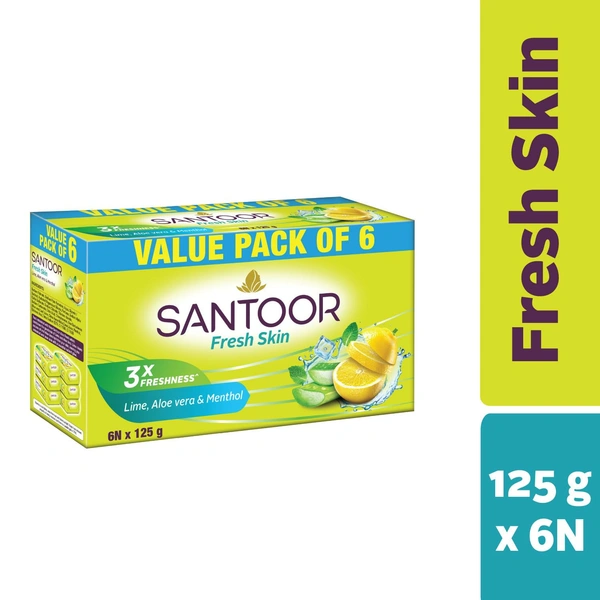 Santoor Fresh Skin Aloe Vera & Lime (125g x 6) - 125gx6, Santoor