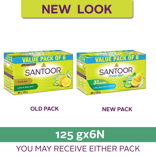 Santoor Fresh Skin Aloe Vera & Lime (125g x 6) - 125gx6, Santoor