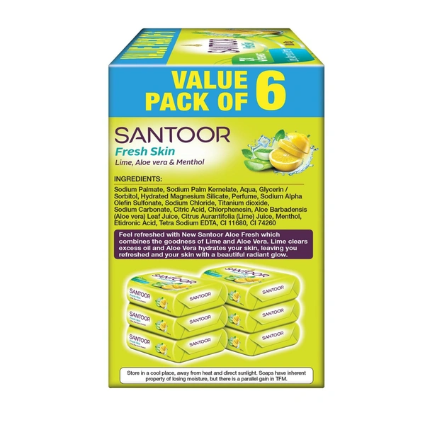 Santoor Fresh Skin Aloe Vera & Lime (125g x 6) - 125gx6, Santoor