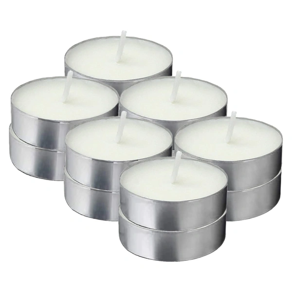 White Tea Lights Candles (टी लाइट मोमबत्ती ) - 12 Numbers - 3 Hour Smokeless Burn - 12 Nos