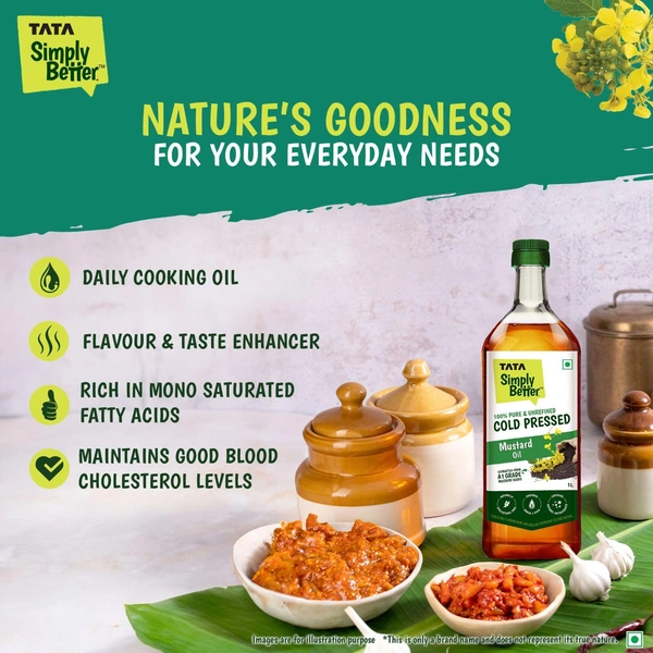 Tata Simply Better Pure & Unrefined Cold Pressed Mustard Oil,Naturally Cholesterol Free, 1L - 1Ltr, Tata
