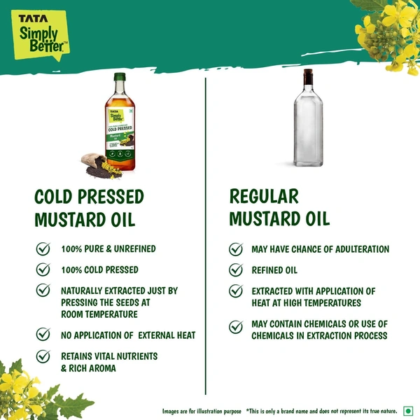 Tata Simply Better Pure & Unrefined Cold Pressed Mustard Oil,Naturally Cholesterol Free, 1L - 1Ltr, Tata