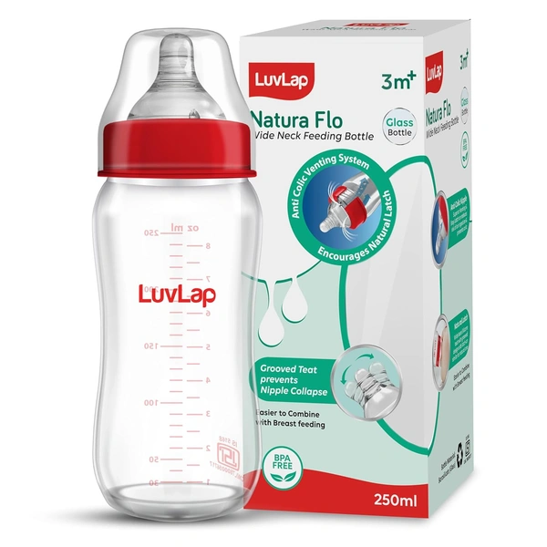 Luvlap Glass Feeding Bottle - 250ml - 250 ml, Luvlap