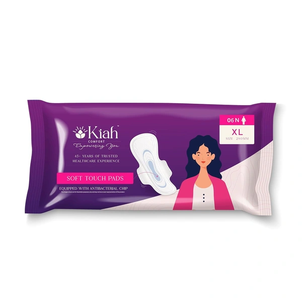 Kiah Comfort Sanitary Pads for Women - XL (280mm) - 6 Pads - XL(280mm), 6 Pads In 1 Pack