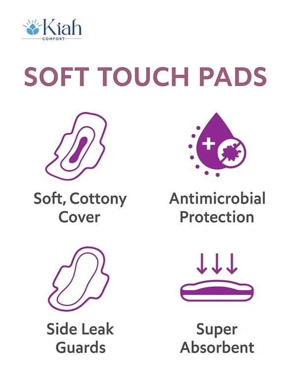 Kiah Comfort Sanitary Pads for Women - XL (280mm) - 6 Pads - XL(280mm), 6 Pads In 1 Pack