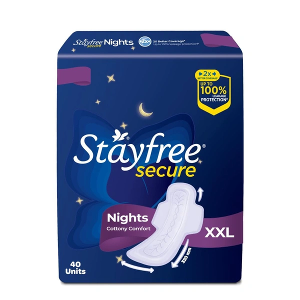 Stayfree Secure Nights XXL | 40 Pads - XXL (320MM), Stayfree