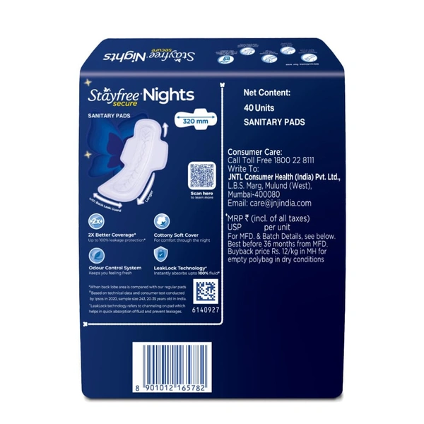 Stayfree Secure Nights XXL | 40 Pads - XXL (320MM), Stayfree
