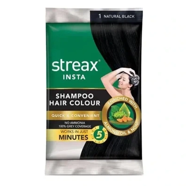 Streax Insta Shampoo Hair Colour, Natural Black - Streax
