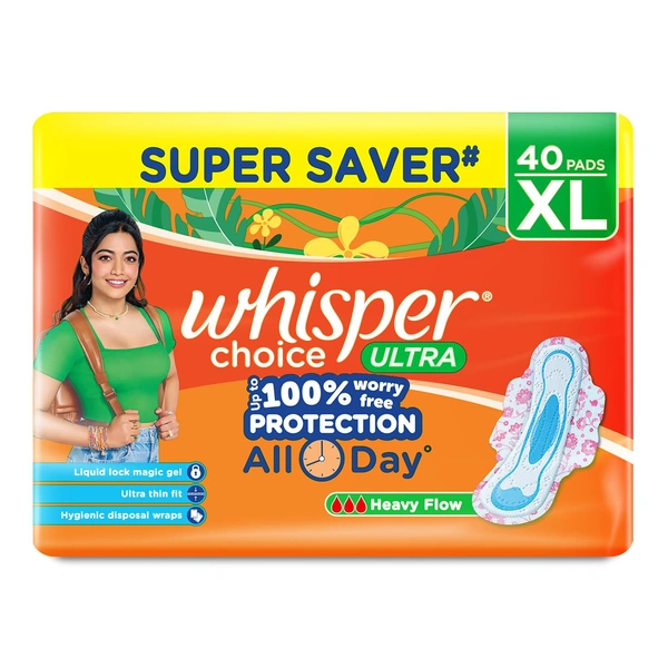 Whisper Choice Sanitary Pads with Wings for Women, XL, 40s Napkins - XL(284mm), Whisper