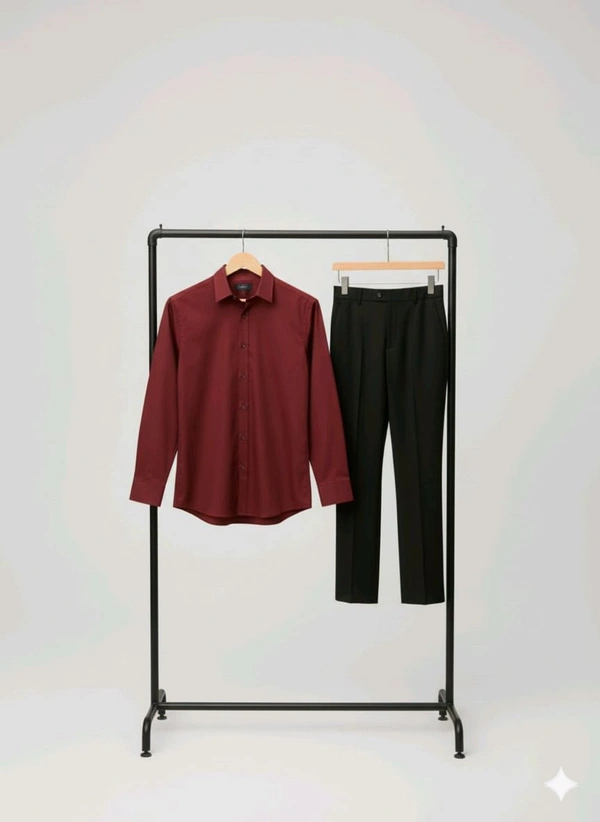 Asthetic Combo Formal Shirt And Pant - Maroon And Black, 26, S