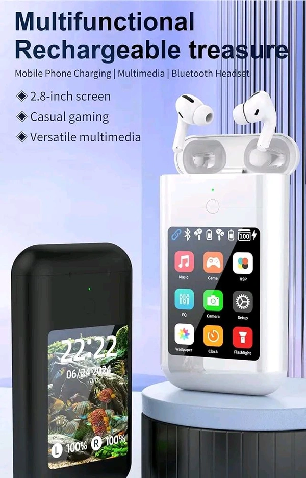 TF20 Carrying Treasure Ear Earbuds Touch Screen With Power Bank 8000 mAh - White