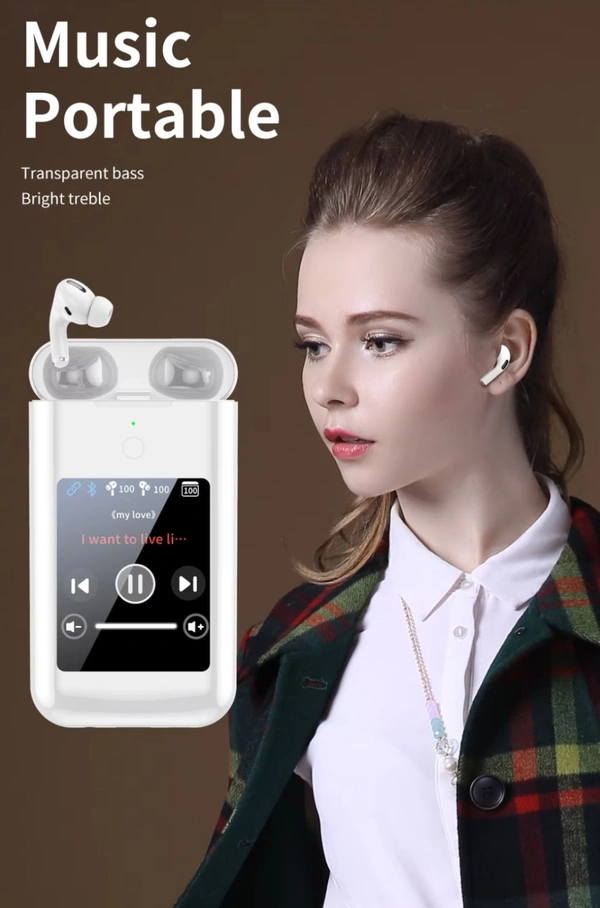 TF20 Carrying Treasure Ear Earbuds Touch Screen With Power Bank 8000 mAh - White