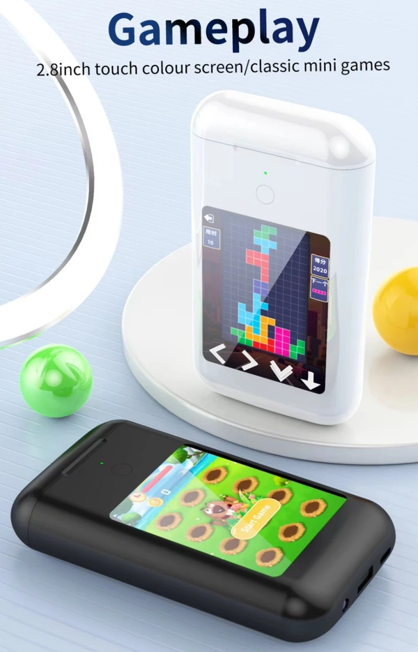 TF20 Carrying Treasure Ear Earbuds Touch Screen With Power Bank 8000 mAh - White