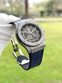 Hublot_ Big bang Chronograph Suede Leather Mens Watch - Blue