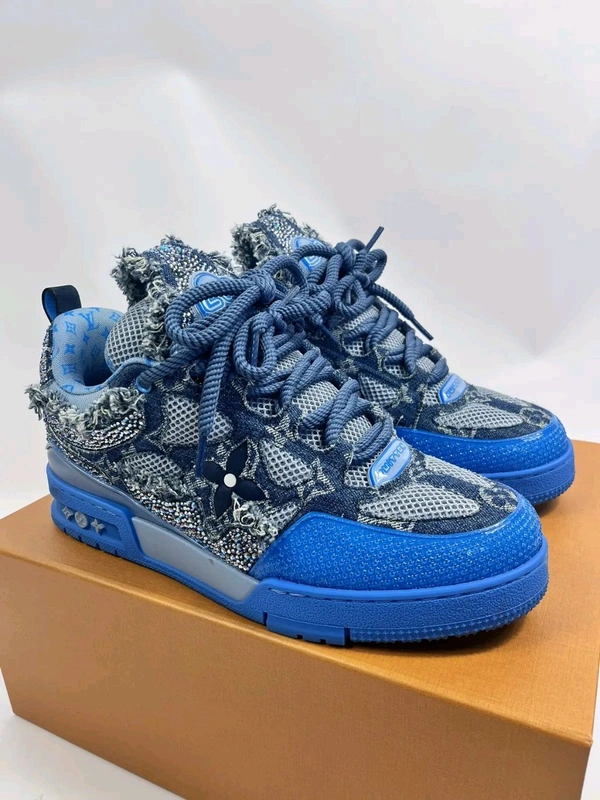 Louis_ Vuitton_ Skate Trainer Diamond Denim Blue Shoes For Men - Blue, 41