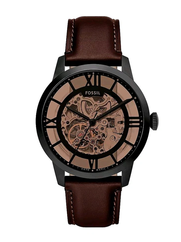 Fossil_ ME3098 Townsman Automatic Dark Brown Leather Watch For Men - Brown