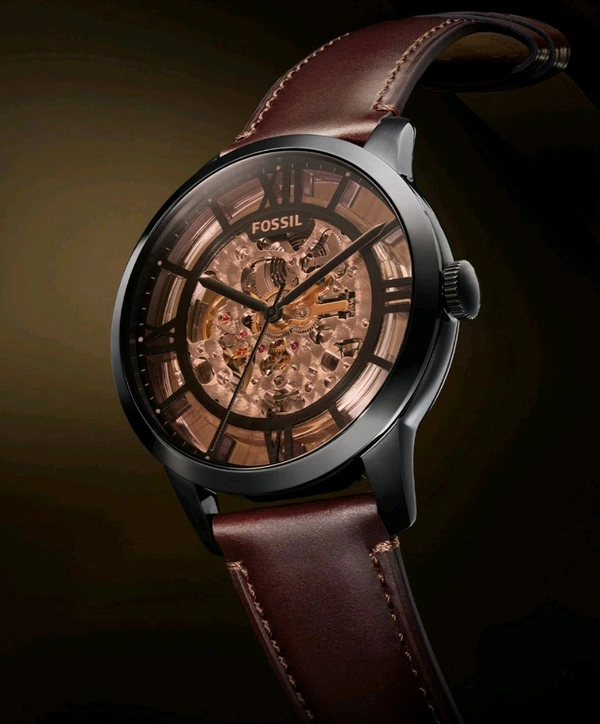 Fossil_ ME3098 Townsman Automatic Dark Brown Leather Watch For Men - Brown