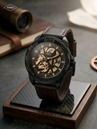FOSSIL_ Bronson Automatic Black Dial Analog Leather Watch FOR MEN ME3219
