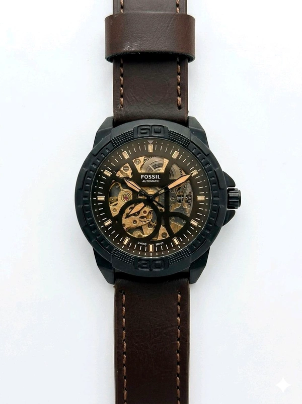 FOSSIL_ Bronson Automatic Black Dial Analog Leather Watch FOR MEN ME3219