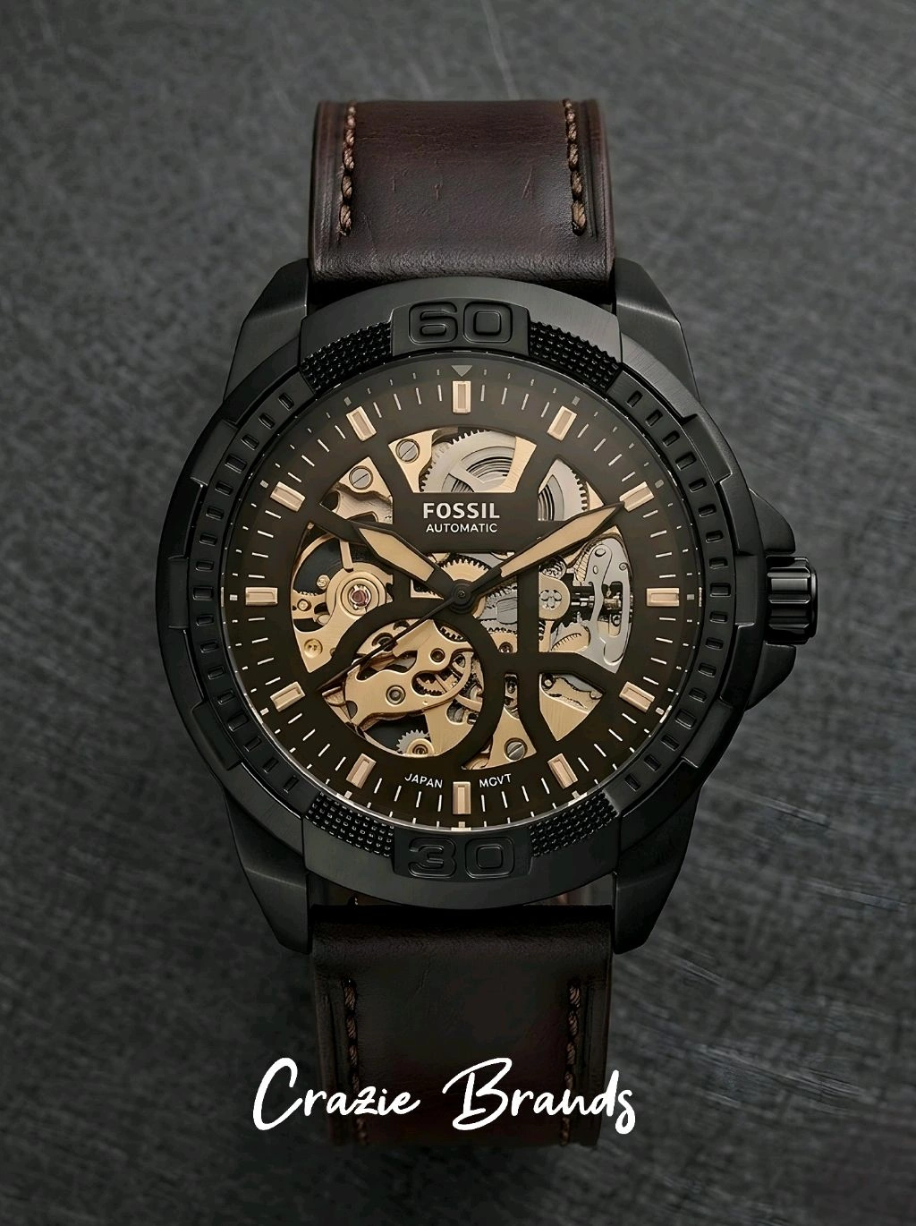 FOSSIL_ Bronson Automatic Black Dial Analog Leather Watch FOR MEN