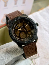 FOSSIL_ Bronson Automatic Black Dial Analog Leather Watch FOR MEN ME3219