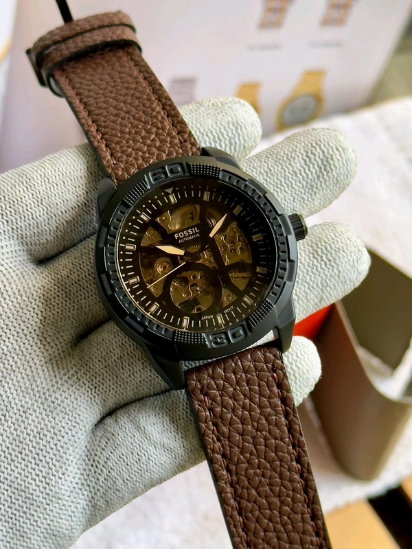 FOSSIL_ Bronson Automatic Black Dial Analog Leather Watch FOR MEN ME3219