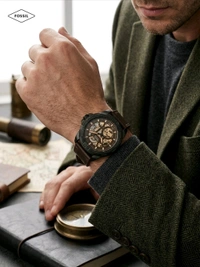 FOSSIL_ Bronson Automatic Black Dial Analog Leather Watch FOR MEN ME3219
