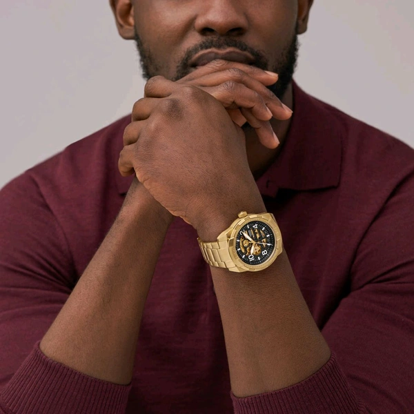 FOSSIL_ Bronson Automatic Black Dial Analog Stainless Steel Gold Watch For Men ME3257