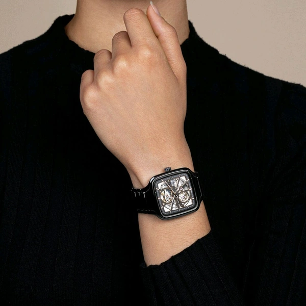 RADO_ True Square Unisex Automatic Black Dial Analog Ceramic Watch For Men R27086162