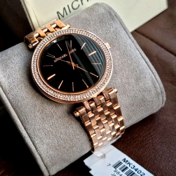 MICHAEL_ KORS_ Quartz Movement, Analog Display, Black Dial Gold Strap-MK3402 Watch For Women